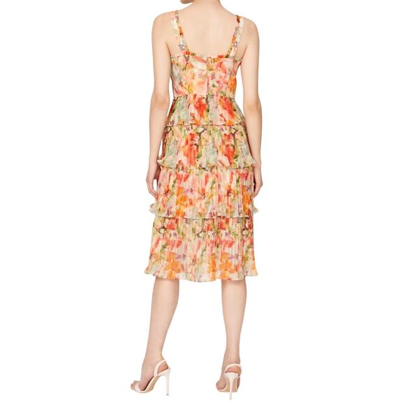 Marchesa Notte Floral Midi Dress in Orange, Size US 2 - Picture 3 of 7